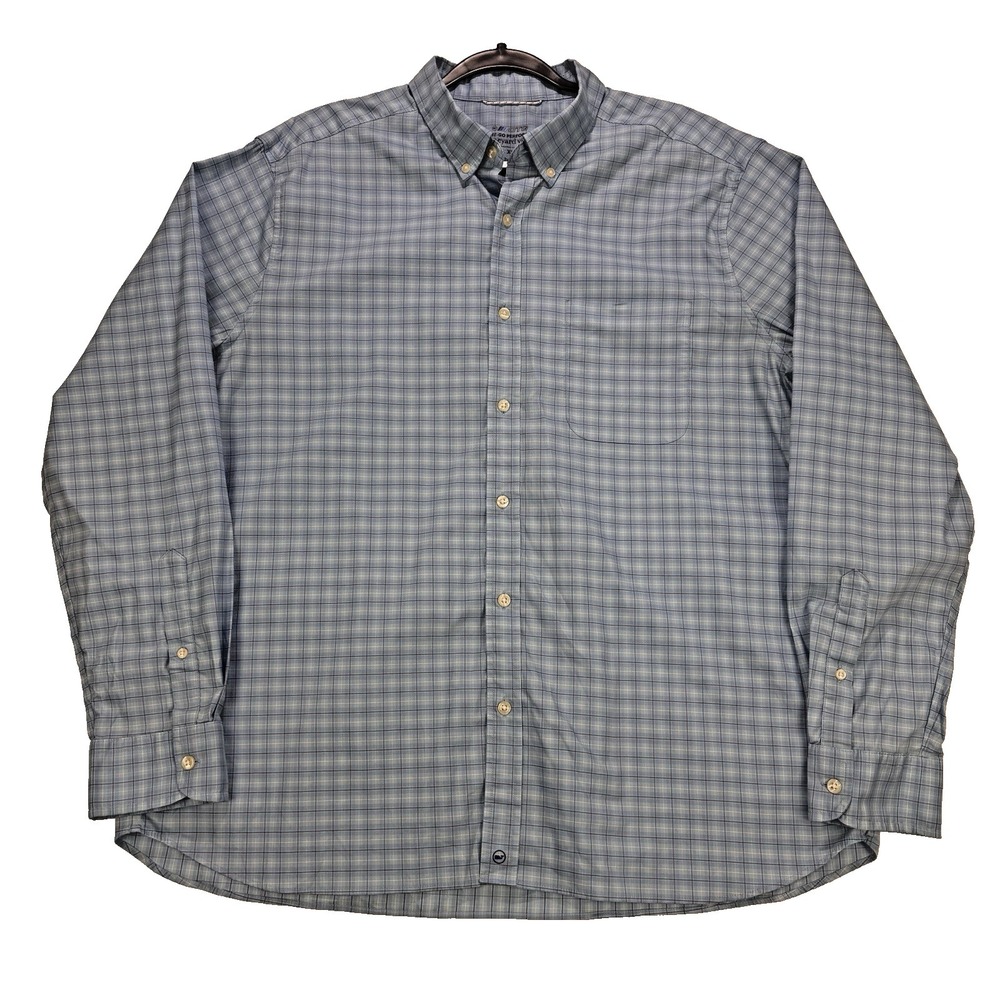 Vineyard Vines On-The-Go Shirt Men XL Blue Gingham Performance Brrr Nylon L/S